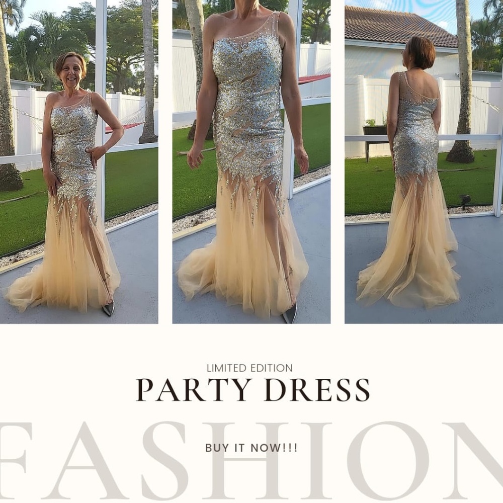 One shoulder gold and silver dress